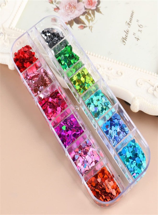 OFLILAK Nail Glitter Sequins 24 Colors Holographic Sparky Mixed Heart Shaped Nail Sequins for Acrylic Nail Art Glitter Nail Art Decoration Eye Face Body DIY Decoration Accessories - Image 3