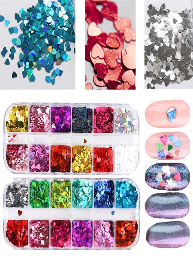 OFLILAK Nail Glitter Sequins 24 Colors Holographic Sparky Mixed Heart Shaped Nail Sequins for Acrylic Nail Art Glitter Nail Art Decoration Eye Face Body DIY Decoration Accessories - Image 1
