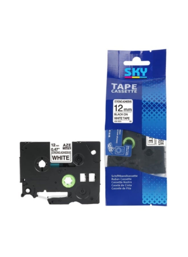 SKY 12mm Extra Strength Strong Adhesive Black on White Label Tape Compatible with P-Touch Label Printers - Image 1