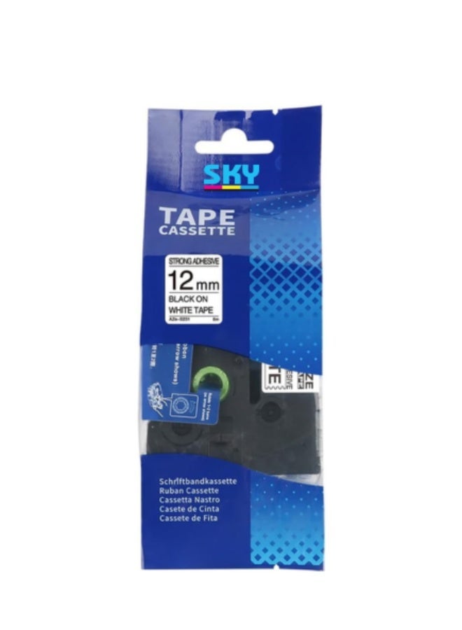 SKY 12mm Extra Strength Strong Adhesive Black on White Label Tape Compatible with P-Touch Label Printers - Image 2
