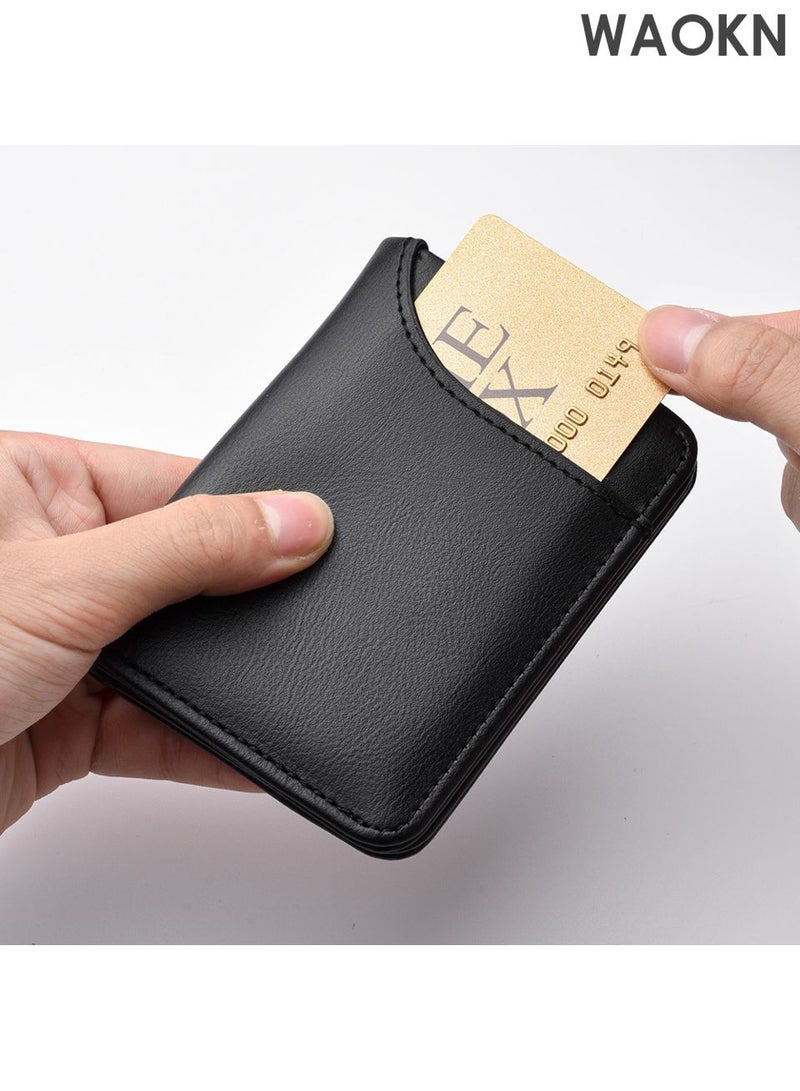 WAOKN New card holder wallet, multi slot card holder vertical men's wallet, leather ultra-thin wallet, men's short wallet, pocket double fold credit card holder thin wallet, with ID card window (black). - Image 5