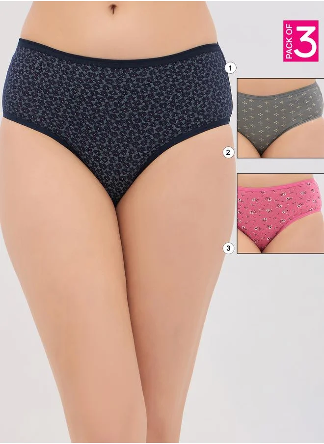 كلوفيا Clovia Pack of 3 - Printed Mid Rise Hipster Briefs
