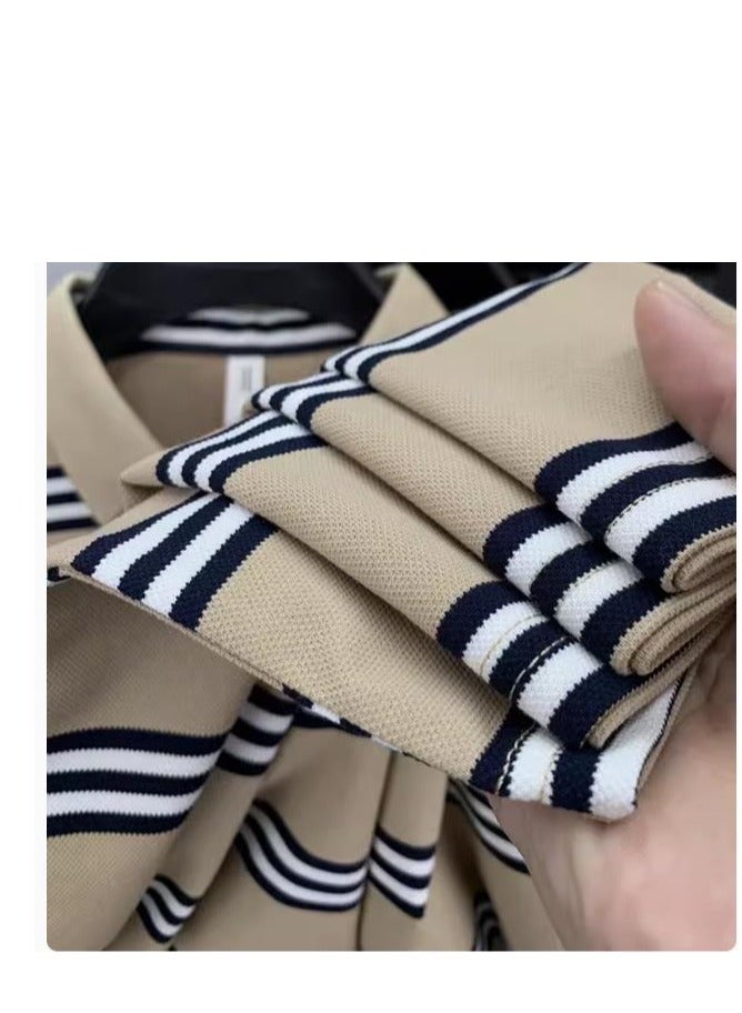 تي شيرت بولو قصير الأكمام مخطط للرجال قابل للتنفس - Image 2