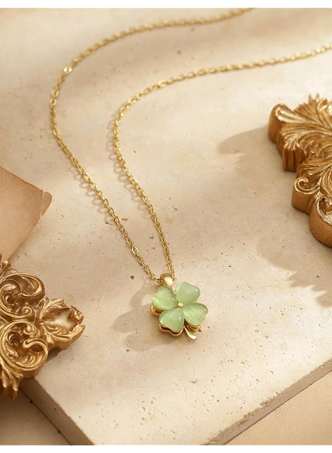 إيروريكس قلادة على شكل زهرة البرسيم ذات الأربع أوراق قلادة من اليشم قلادة من اليشم للنساء قلادة من الكريستال الشافي قلادة خضراء قلادة للشاطئ والصيف مجوهرات هدية عيد الميلاد - Image 2