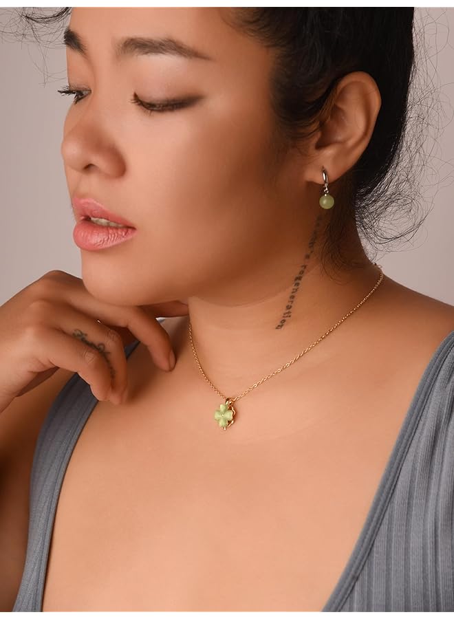إيروريكس قلادة على شكل زهرة البرسيم ذات الأربع أوراق قلادة من اليشم قلادة من اليشم للنساء قلادة من الكريستال الشافي قلادة خضراء قلادة للشاطئ والصيف مجوهرات هدية عيد الميلاد - Image 4