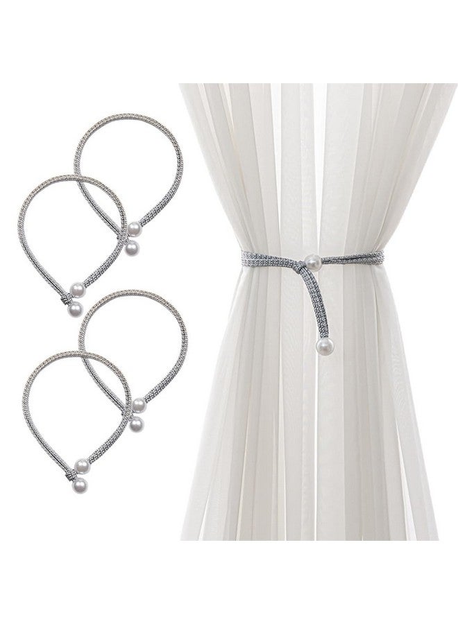 Fapiwen Curtain Tieback, 4pcs Curtain Holder, Polyester Curtain Holdbacks With Imitation Pearl, Convenient Tie Backs Decorative Curtains Tie Band For Window (2pairs, Gray) - Image 1