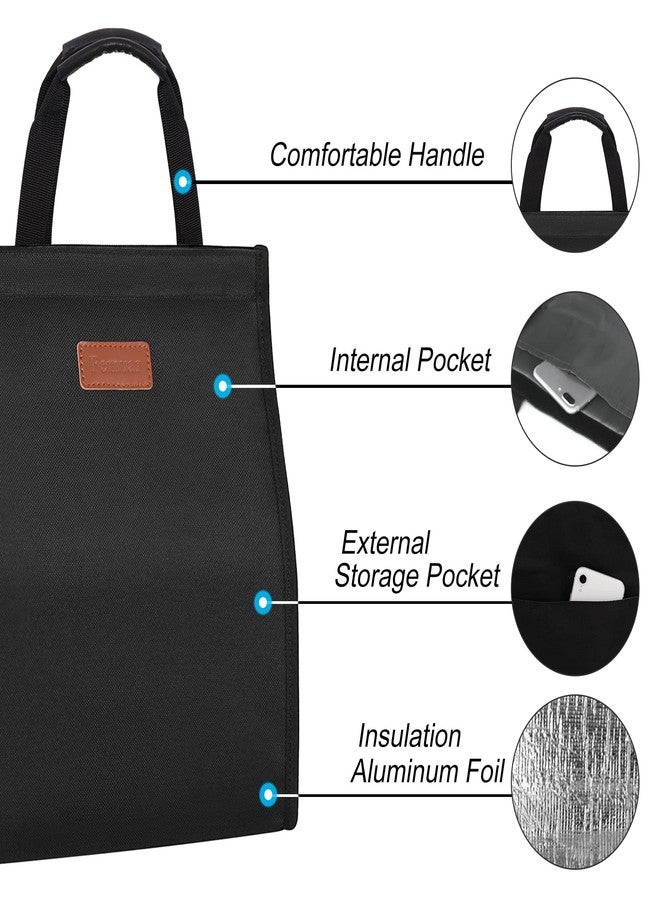 Femuar Lunch Bags for Women Insulated Reusable Lunch Tote with Internal Pocket, Adult Lunch Tote bag for Work (Black - Image 3