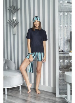 For You Moda 5-Piece Striped Viscose Navy Blue Short Sleeve Pajama Set S26773  - Image 1