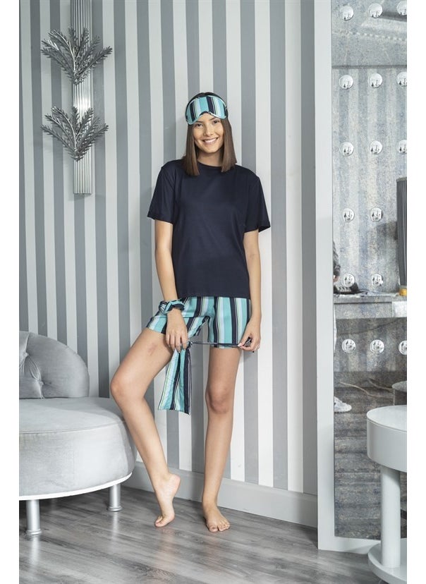 For You Moda 5-Piece Striped Viscose Navy Blue Short Sleeve Pajama Set S26773  - Image 1