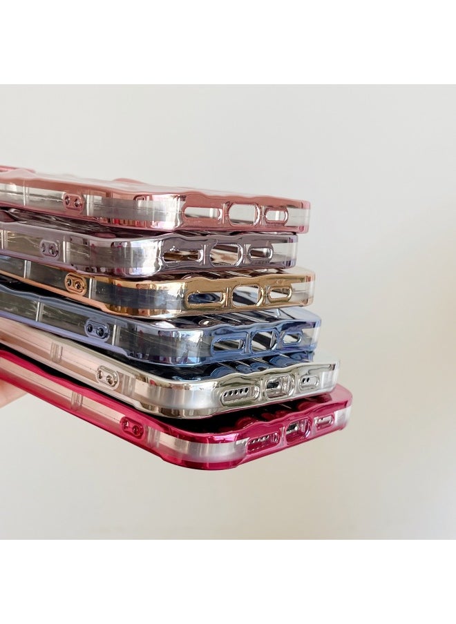 Generic - Solid Color Electroplated Pleated Pattern For IPhone15pro Max Mobile Phone Case Apple 16 14/13 Advanced Sense-Color:LJ Pleated Plating Pink-Applicable Model:12pro (without Packaging) - Image 1