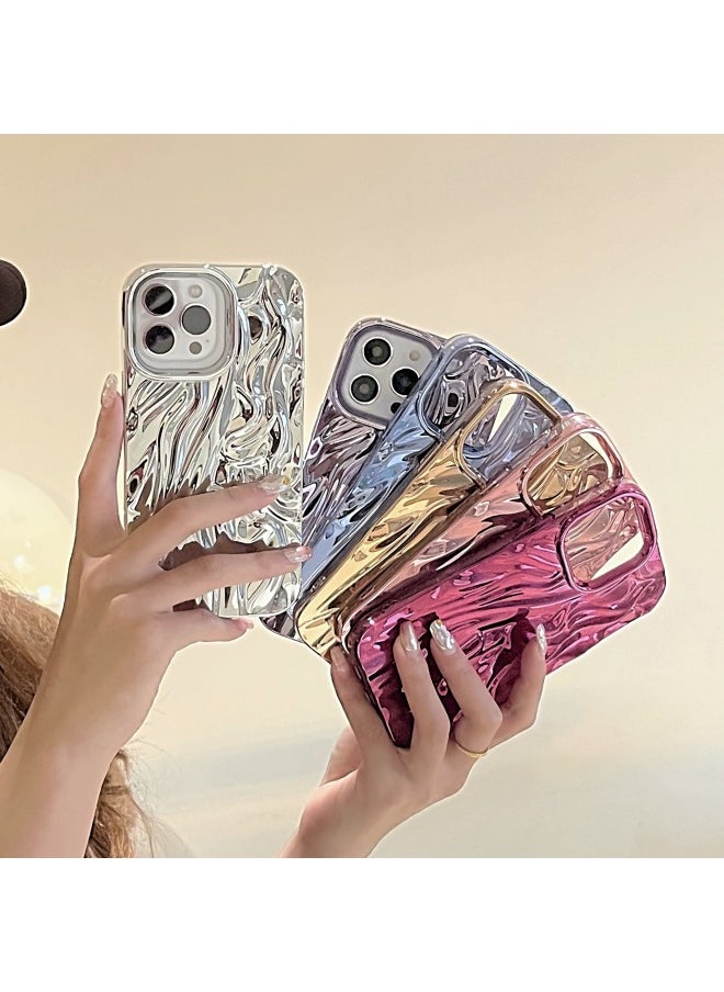 Generic - Solid Color Electroplated Pleated Pattern For IPhone15pro Max Mobile Phone Case Apple 16 14/13 Advanced Sense-Color:LJ Pleated Plating Pink-Applicable Model:12pro (without Packaging) - Image 1