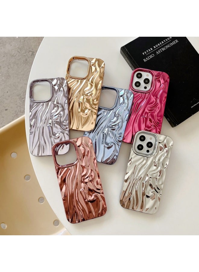 Generic - Solid Color Electroplated Pleated Pattern For IPhone15pro Max Mobile Phone Case Apple 16 14/13 Advanced Sense-Color:LJ Pleated Plating Pink-Applicable Model:12pro (without Packaging) - Image 1