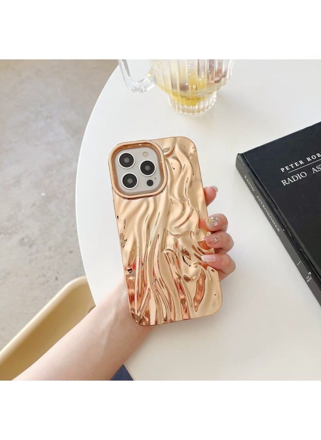Generic - Solid Color Electroplated Pleated Pattern For IPhone15pro Max Mobile Phone Case Apple 16 14/13 Advanced Sense-Color:LJ Pleated Plating Pink-Applicable Model:12pro (without Packaging) - Image 1