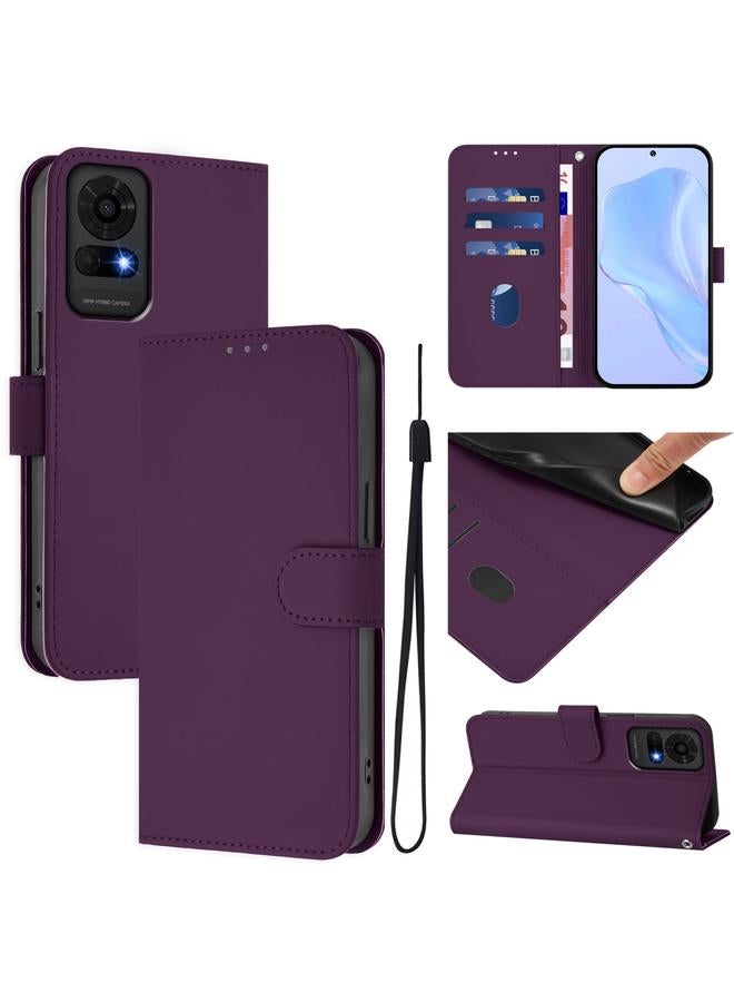 For TCL 50 LE Skin Feel Solid Color Leather Phone Case with Lanyard(Violet)