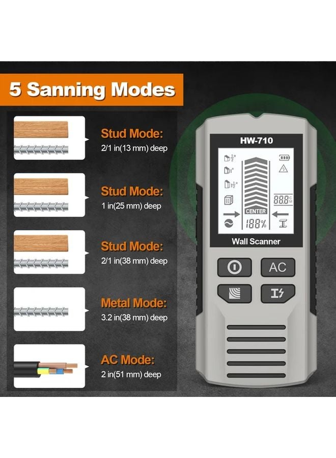 Gray Portable Digital Wall Scanner Detector 5 Modes LCD Display Stud Finder - Image 2