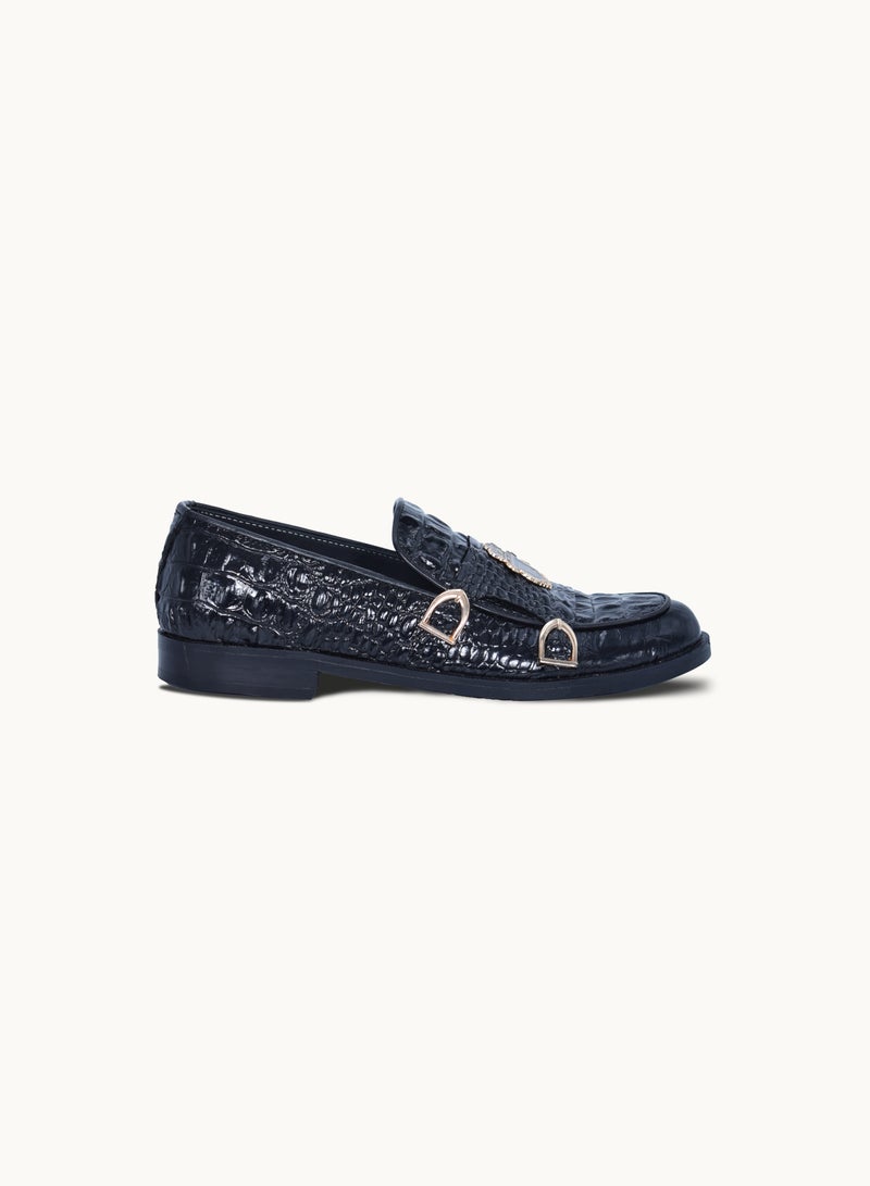 Men's Premium Leather Loafers – Croco Pattern – Handmade Formal Shoes - BLACK - Image 2