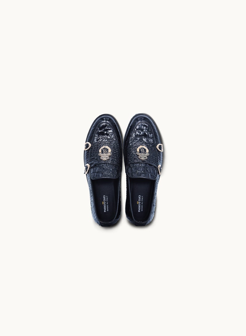 Men's Premium Leather Loafers – Croco Pattern – Handmade Formal Shoes - BLACK - Image 3