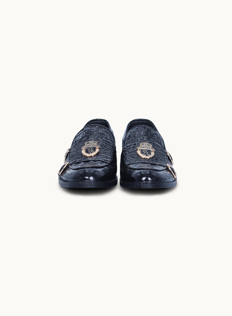 Men's Premium Leather Loafers – Croco Pattern – Handmade Formal Shoes - BLACK - Image 4