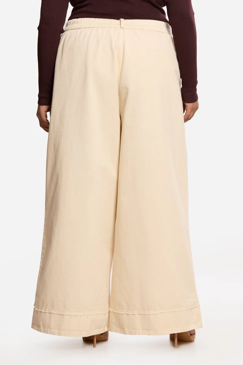 Virgio Cream Solid 100%. Cotton Utility Pleated Plus Size Trousers for Women for Women | Best Price UAE