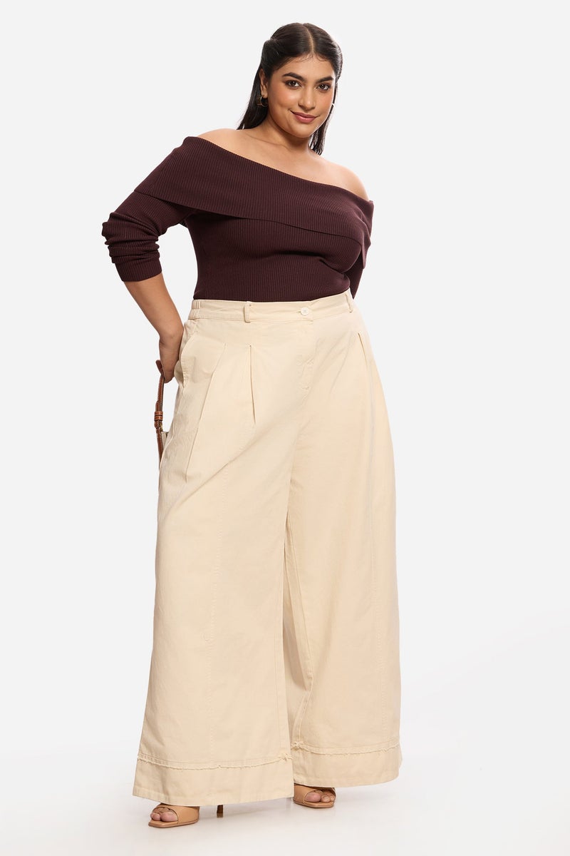 Virgio Solid 100%. Cotton Utility Pleated Plus Size Trousers for Women - Image 1