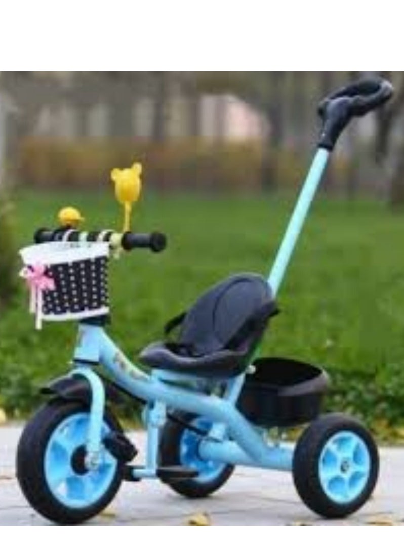 Mike Music 3-in-1 Toddler Tricycle with Push Handle, Safety Bar, and Storage – Lightweight, Convertible, Blue  - Image 1