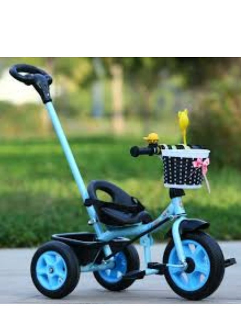 Mike Music 3-in-1 Toddler Tricycle with Push Handle, Safety Bar, and Storage – Lightweight, Convertible, Blue  - Image 2