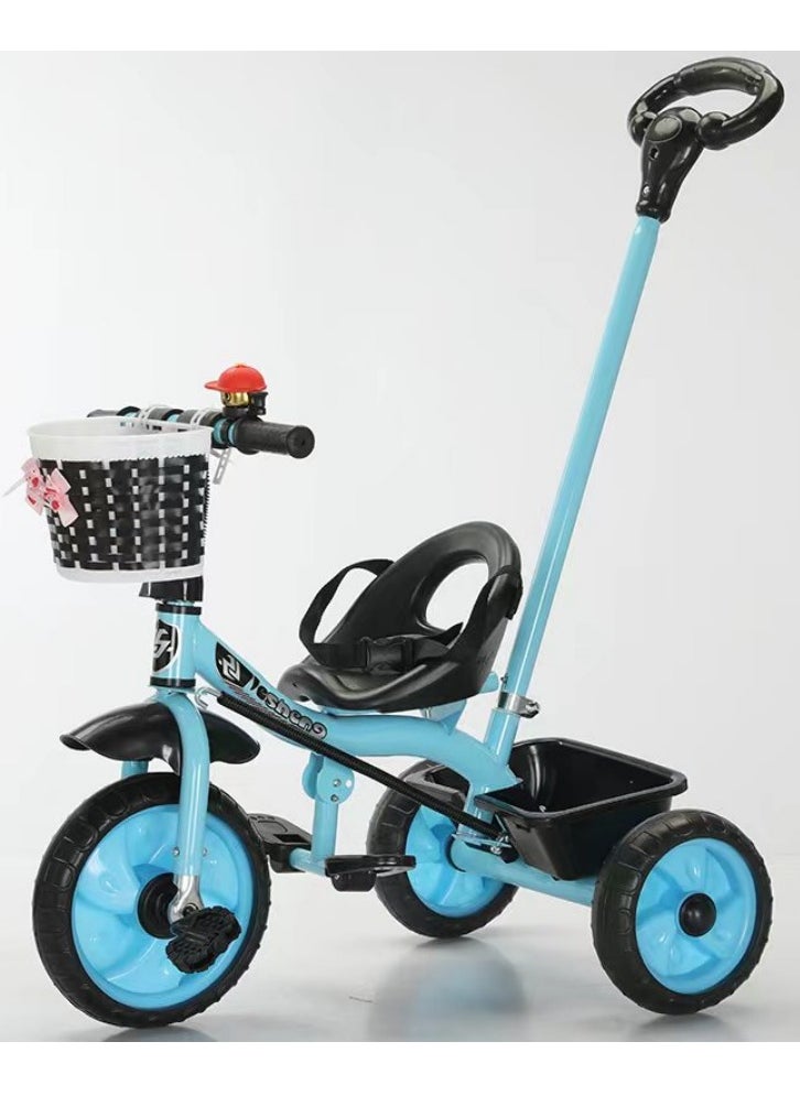 Mike Music 3-in-1 Toddler Tricycle with Push Handle, Safety Bar, and Storage – Lightweight, Convertible, Blue  - Image 4