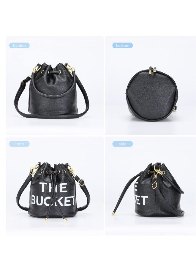 The Bucket Bags for Women, Mini Leathe Bucket Bag, Purses Drawstring Closure Crossbody Handbags, Suitable for traveling, shopping (Black) - Image 1