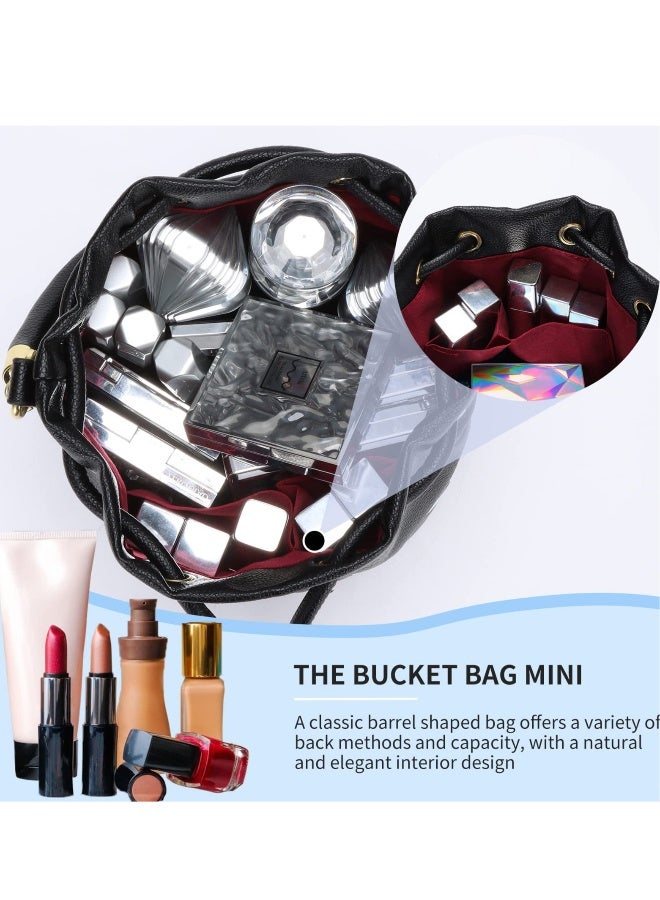 The Bucket Bags for Women, Mini Leathe Bucket Bag, Purses Drawstring Closure Crossbody Handbags, Suitable for traveling, shopping (Black) - Image 3