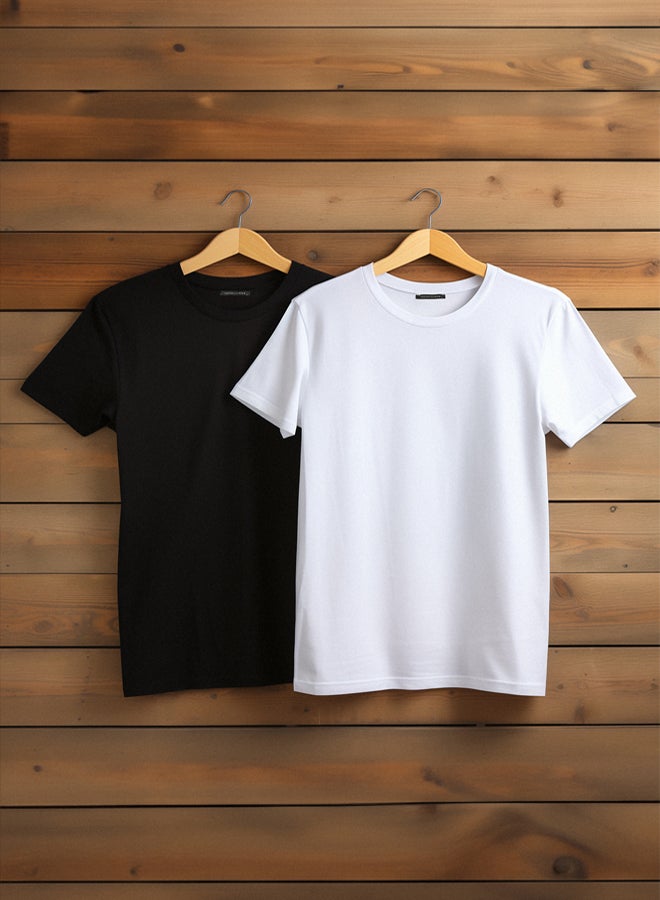 trendyol Black and White Basic Slim Fit 100% Cotton 2-Pack Short Sleeve T-Shirt TMNSS19BO0075 - Image 2