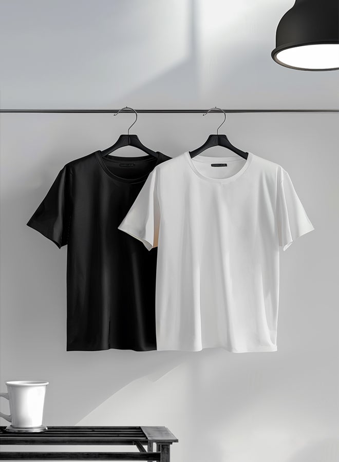 trendyol Black and White Basic Slim Fit 100% Cotton 2-Pack Short Sleeve T-Shirt TMNSS19BO0075 - Image 1