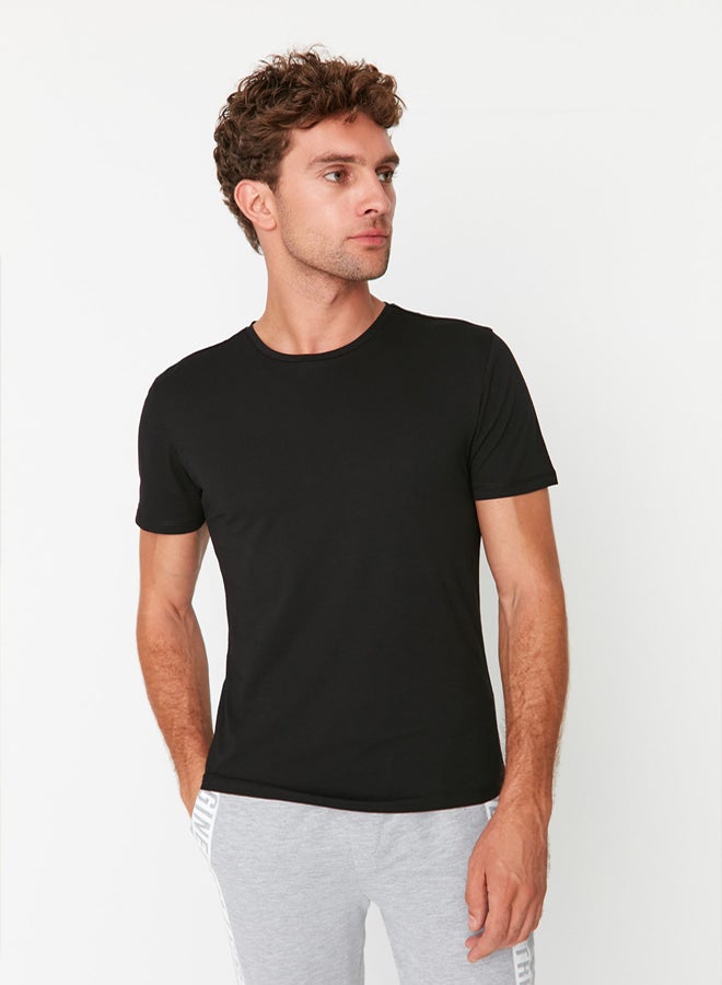 trendyol Black and White Basic Slim Fit 100% Cotton 2-Pack Short Sleeve T-Shirt TMNSS19BO0075 - Image 3