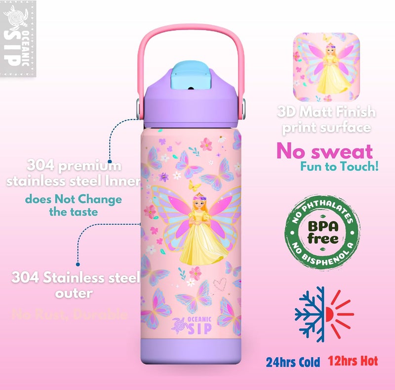 Oceanic Stainless Steel Water Bottle 550ml 18oz& 380ml 12oz Double-Wall Vacuum Insulated 304 Stainless steel Water Bottle BPA FREE Leak Proof (Fairyland Magic, 550ml) - Image 3