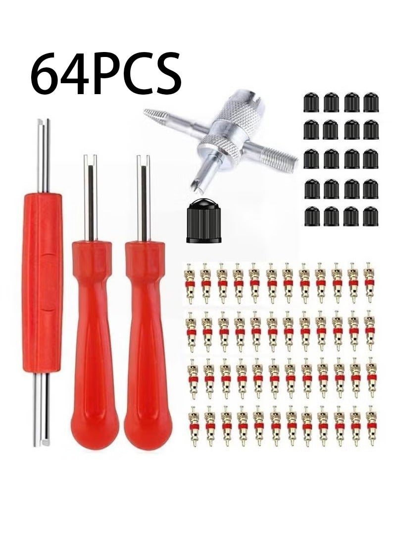 Unewshi Valve Core Disassembly Kit Contains 40 Valve Cores 20 Valve Caps And 3 Valve Core Wrenches Tyre Repair Tools - Image 1