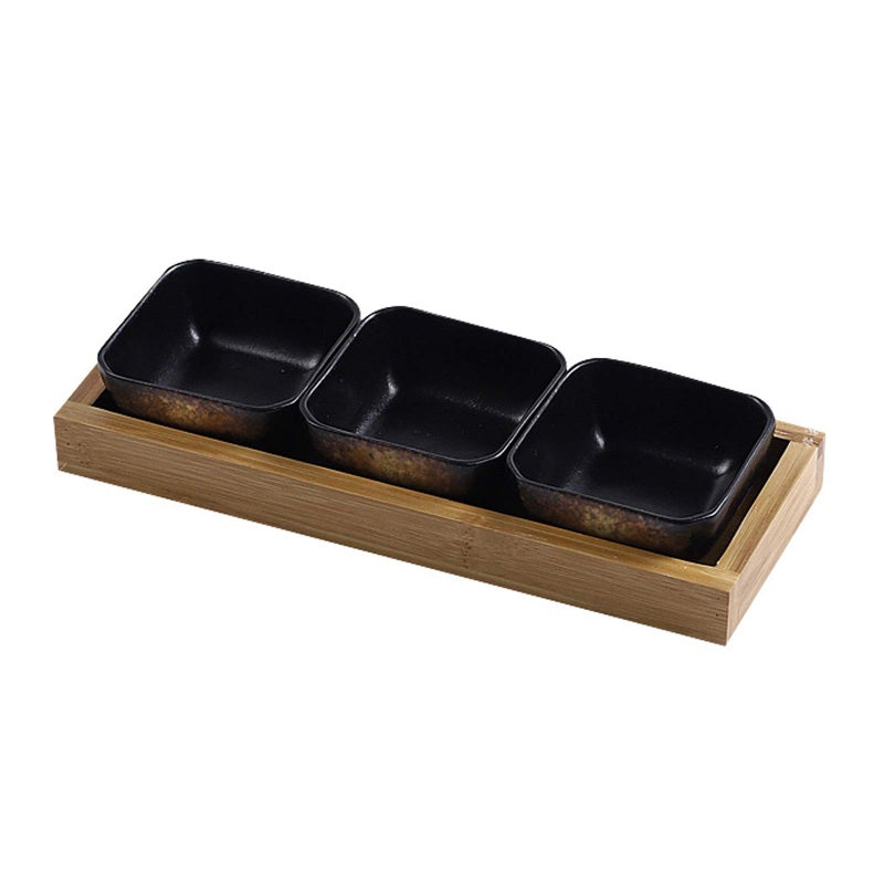 Ceramic Dipping Bowls Set Of 3 With Bamboo Tray For Soy Sauce Sushi Snack Color E - Image 2