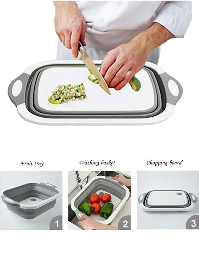 Generic - Multi-Function 3-in-1 Foldable Collapsible Cutting Board Grey/White 40x30x25cm - Image 1