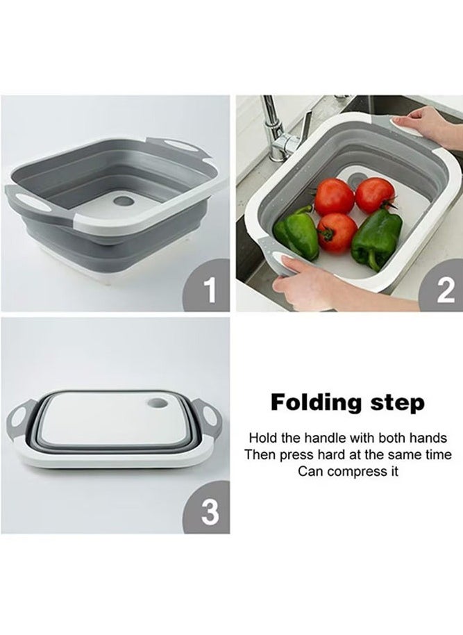 Generic - Multi-Function 3-in-1 Foldable Collapsible Cutting Board Grey/White 40x30x25cm - Image 1