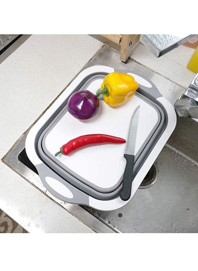 Generic - Multi-Function 3-in-1 Foldable Collapsible Cutting Board Grey/White 40x30x25cm - Image 1