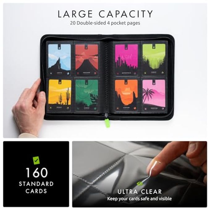Vault X 4 Pocket Trading Card Zip Binder, 160 Cards, Premium Exo-Tec Album Material, 20 Side-Loading Pages, Folder for Collectible Games, Sports, TCG (Black) - Image 3
