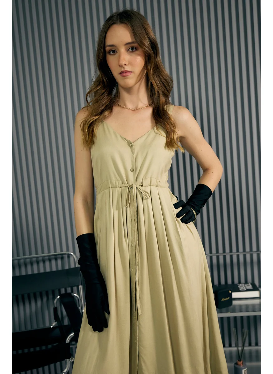 فيرجيو Virgio Women Viscose V-Neck Midi Length Solid Shoulder Straps Dress
