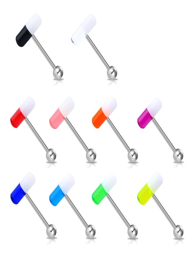 Melighting 10Pcs Pill Tongue Rings 14G Surgical Steel Tongue Piercing with Mix-Color Uv Shaped Tongue Ring with Ball Tongue Piercing Jewelry for Women Men Set - Image 1
