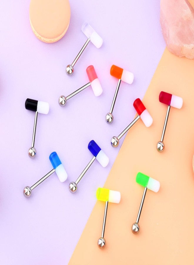 Melighting 10Pcs Pill Tongue Rings 14G Surgical Steel Tongue Piercing with Mix-Color Uv Shaped Tongue Ring with Ball Tongue Piercing Jewelry for Women Men Set - Image 2