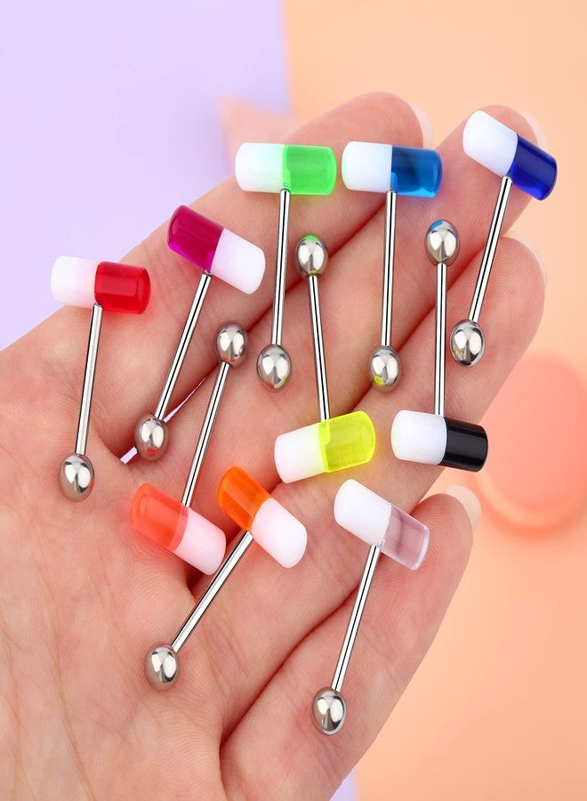 Melighting 10Pcs Pill Tongue Rings 14G Surgical Steel Tongue Piercing with Mix-Color Uv Shaped Tongue Ring with Ball Tongue Piercing Jewelry for Women Men Set - Image 4