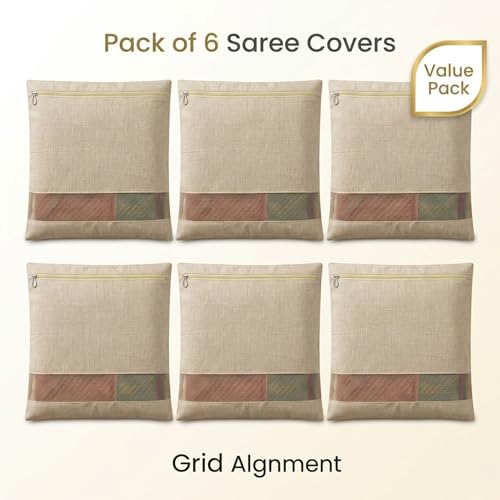 Gowloz Cotton Saree Cover Bags Set of 6 – Breathable Clothes Storage Organizer for Saree, Garments | Foldable Zip Wardrobe Bags with Transparent Mesh Window | Dustproof Closet & Travel Use - Image 4