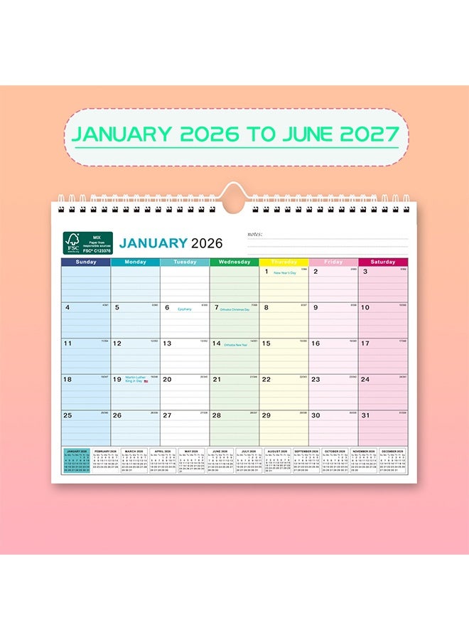 تقويم حائط 2026-2027، تقويم مكتبي كبير لمدة 18 شهرًا من يناير 2026 إلى يونيو 2027 بحجم 13" × 9.6" مع تقويم شهري وتثبيت بسلك مزدوج لتنظيم التخطيط المنزلي والمكتبي، بلوكات ملونة - Image 4