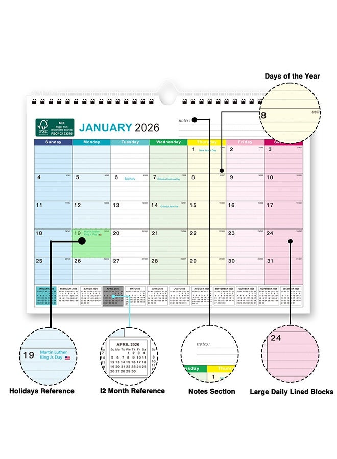تقويم حائط 2026-2027، تقويم مكتبي كبير لمدة 18 شهرًا من يناير 2026 إلى يونيو 2027 بحجم 13" × 9.6" مع تقويم شهري وتثبيت بسلك مزدوج لتنظيم التخطيط المنزلي والمكتبي، بلوكات ملونة - Image 3