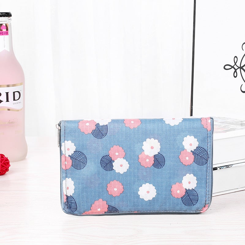 Korean Style Wallet Folding Shopping Bag Lake blue flowers 