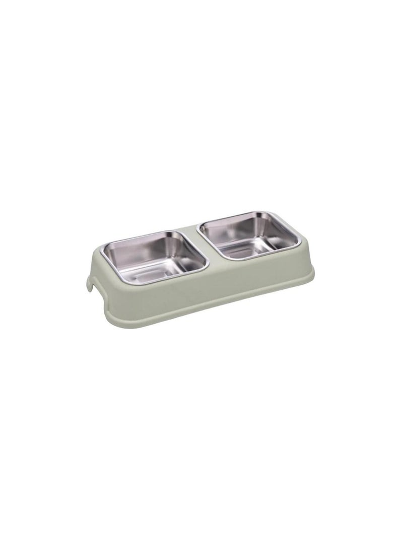 Generic Pet Food Bowl, Double Bowl for Dogs and Puppies, Cute Stainless Steel Food Bowl, Pet Food Bowl, Pet Food Supplies (Color: Green) 