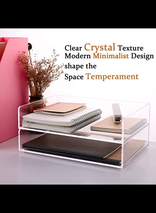 SMARTPOINTS Paper Organizer Tray, Clear Acrylic Desk Organizers and Accessories, Stackable Classroom File Storage, Letter Size Workspace Office Organization- L12.4 x W8.8 x H2.6 Inch x 2 Pack 2 Tier - Image 2