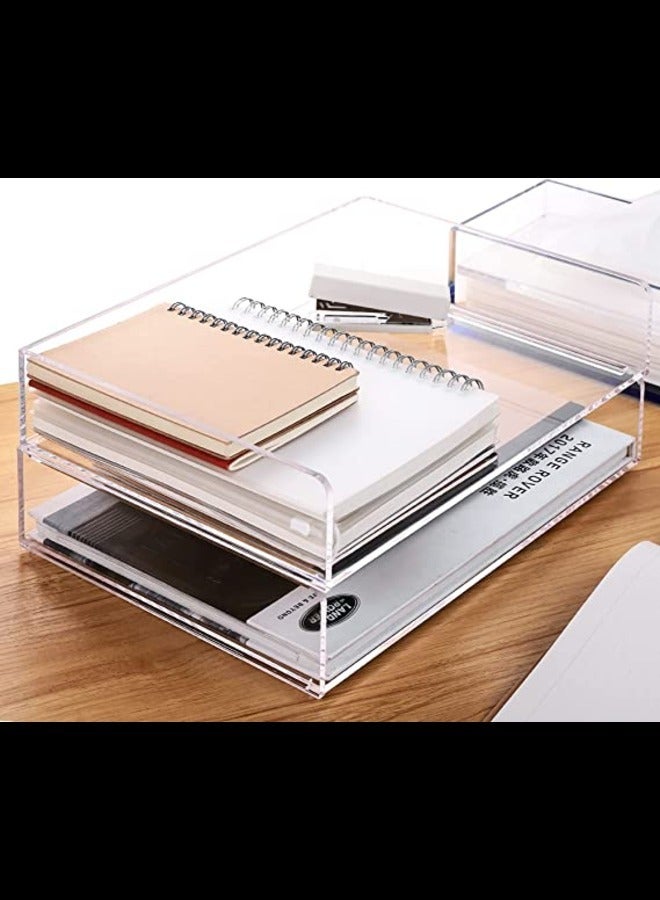 SMARTPOINTS Paper Organizer Tray, Clear Acrylic Desk Organizers and Accessories, Stackable Classroom File Storage, Letter Size Workspace Office Organization- L12.4 x W8.8 x H2.6 Inch x 2 Pack 2 Tier - Image 1